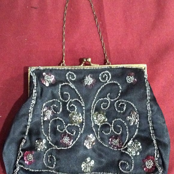 Vintage Black Beaded Purse - Picture 1 of 9